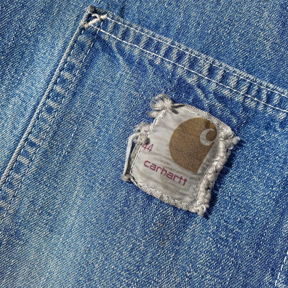 Vintage Carhartt Denim Barn Jacket Coat 70s Faded DIstressed Sz 44 Large - Picture 3 of 11
